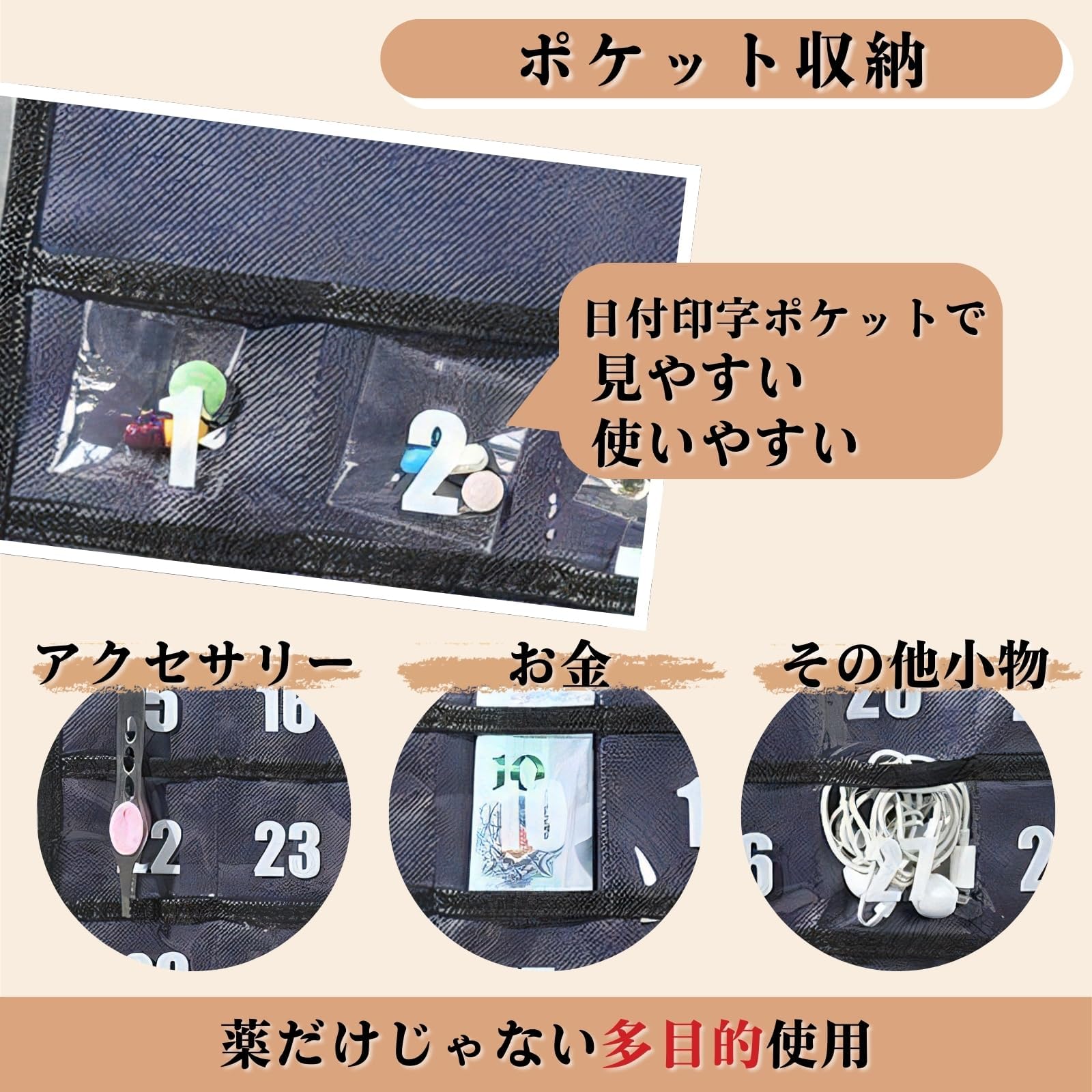 Amazon.co.jp: ウォールポケット お薬カレンダー カレンダーポケット 1